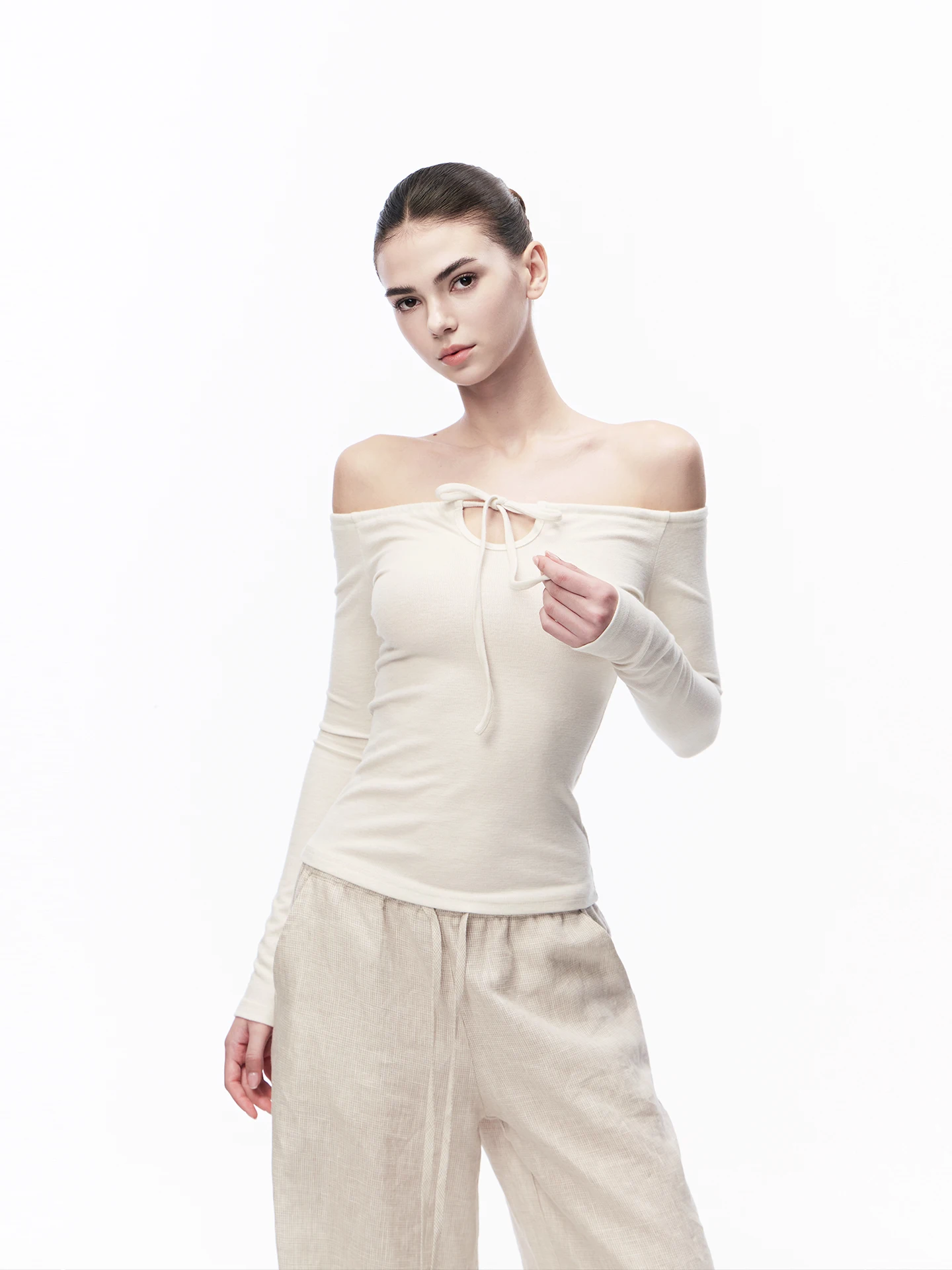 JLAUNT Shoulder Bared Long Sleeve T Shirt Women Summer Slim Fit Base Layer American Hot Girl City Walk Party Travel Casual