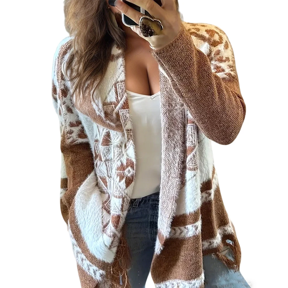 Plus Size 2025 Autumn/Winter New Arrival Women's Lightweight Asymmetrical Pattern Cardigan Casual Wear Homewear image 6