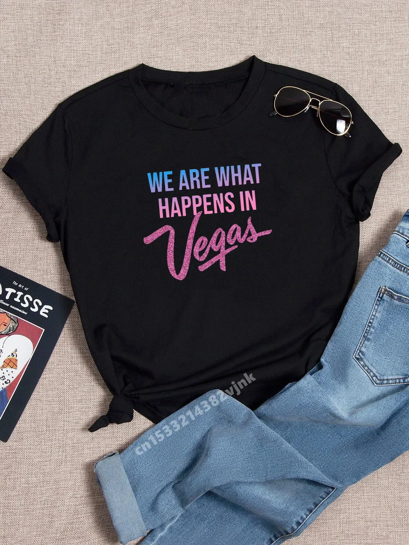 We Are What Happens In Vegas Bachelorette Wedding Party Women Tee Shirt Casual basic O-collar Pink Short Sleeved T-shirt Cotton