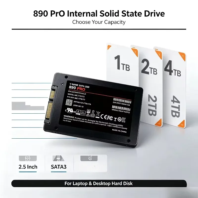 New 890 PRO Internal Solid State Drive SATA3 SSD 1TB 2TB 4TB 2.5 Inch Hard Disk Solid State Drive for Laptop Desktop