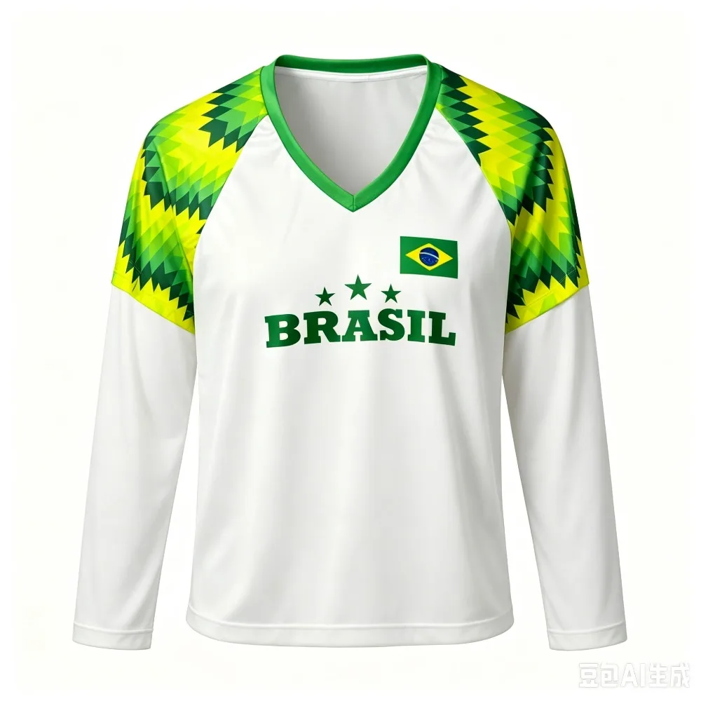 2026 Brazil Style Printed V Neck T-shirt Summer Breathable Mesh Quick Dry Fashion Long Sleeve Outdoor Sports Tops for Women's