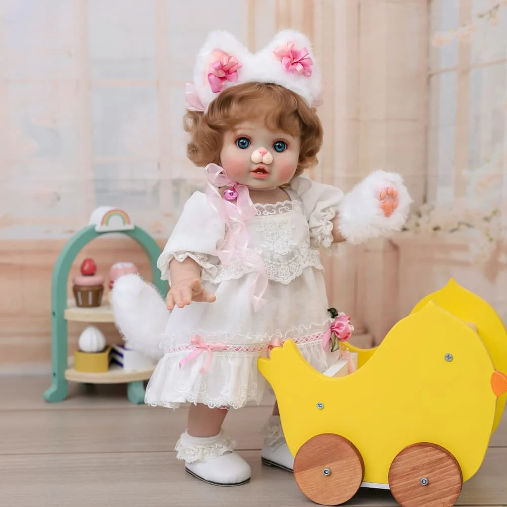 18 inch Simulation Reborn Doll Cute Cat Shape Pink Lace Skirt Realistic Newborn Doll Girl Birthday Christmas Gift Toy