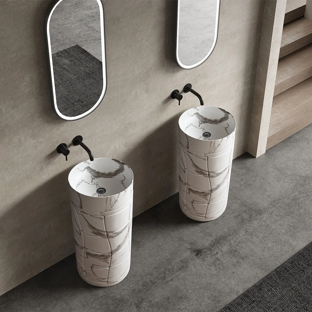 Artificial stone niche texture column basin shopping mall bathroom wash basin B & B modern wind stable wash basin