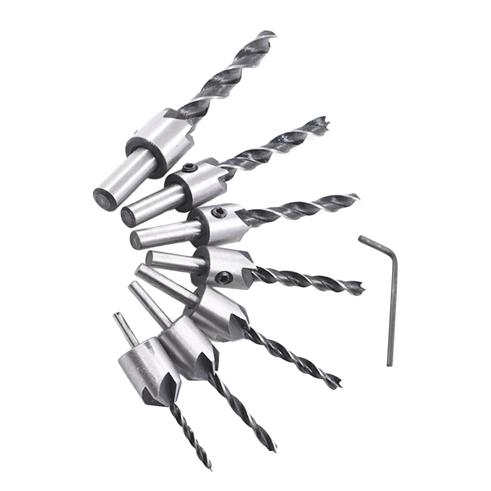 

7pcs Hss Drill Bits Set Silver Countersink High-Speed Steel Coated For Wood Plastic Metal Pcb Fiberglass Diy Engineering Tool