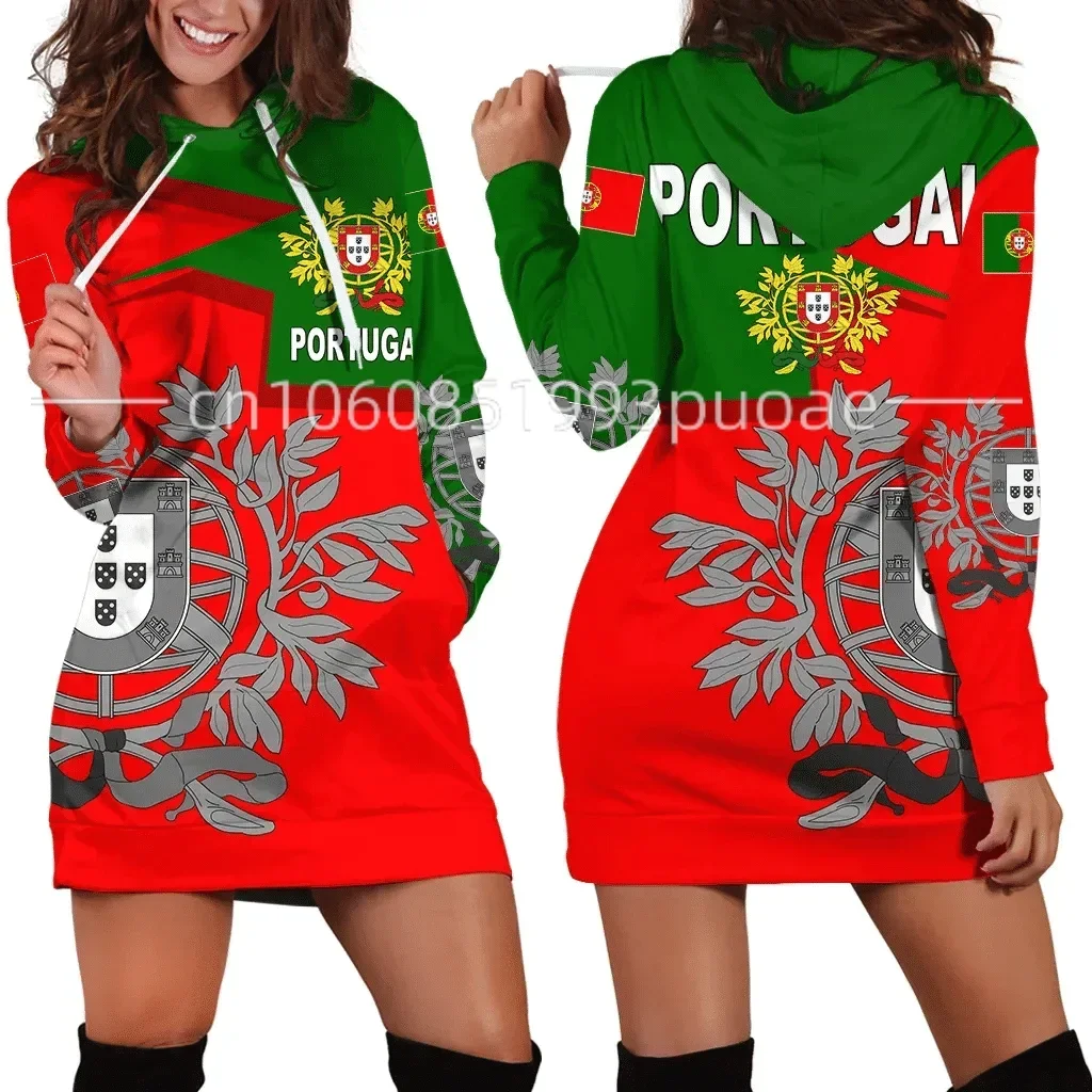 Nieuwe Portugal Vlag 3d Vrouwen Hoodie Jurk Aangepaste Naam Retro Harajuku 3d Geprint Vlag Pullover Casual Sexy Vrouwen Hoodie Jurk