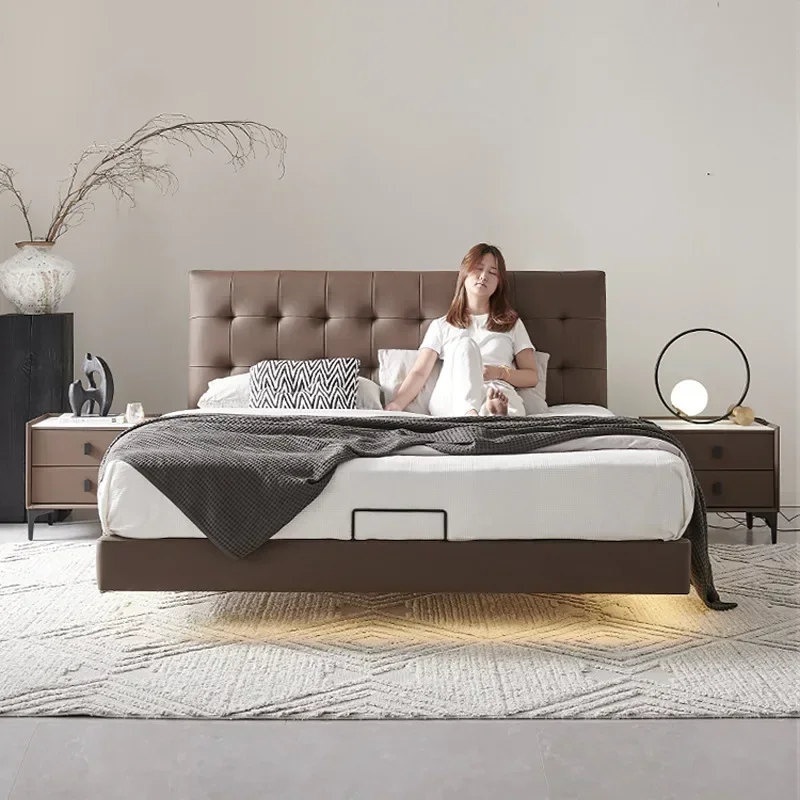 Italian minimalist suspension bed first layer cowhide