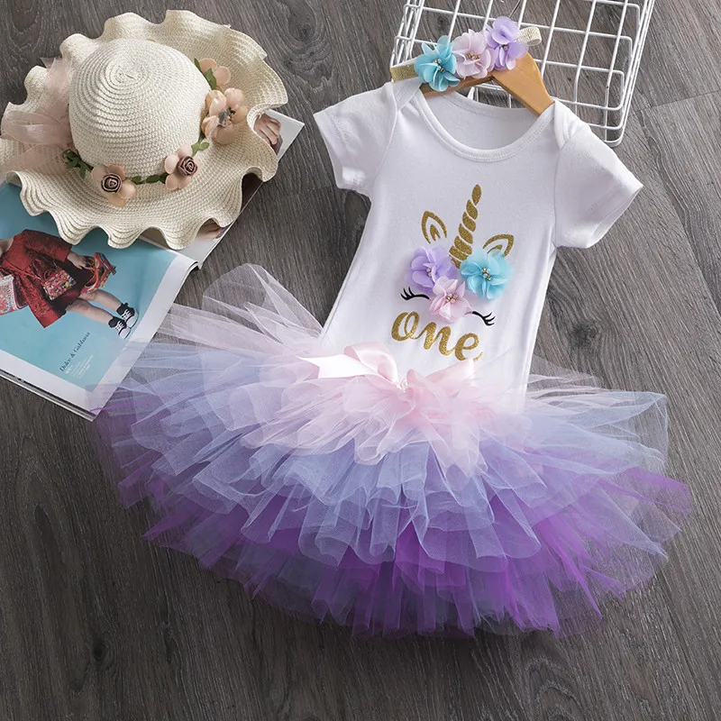 Vestiti della neonata Unicorn 1st Birthday Party Princess Dress 1 anno cerimonia Tulle Tutu abito neonato battesimo