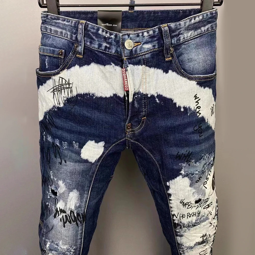 Casual Jeans Men Slim Fit Hole Denim Pant Streetwear Buttons Party Classics Fashion Hip Hop Pencil Trousers Men\'S Clothing 2024