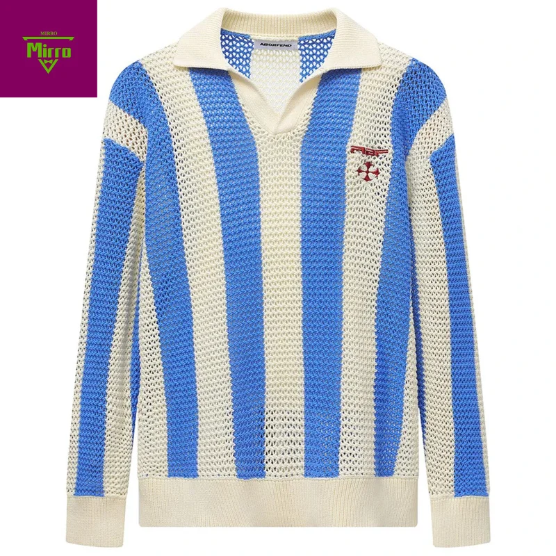 

Винтажные свитера большого размера, полосатые свитера с вырезами, вязаный джемпер, мужская уличная одежда, свитера в стиле Харадзюку в стиле хип-хоп, трикотажная одежда