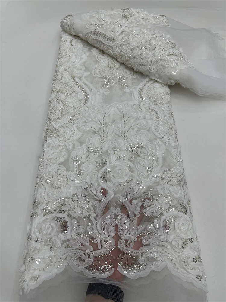 

Элитная кружевная ткань с бисером 2026 года, высококачественный тюль, модная новинка, африканское кружево с пайетками для платьев