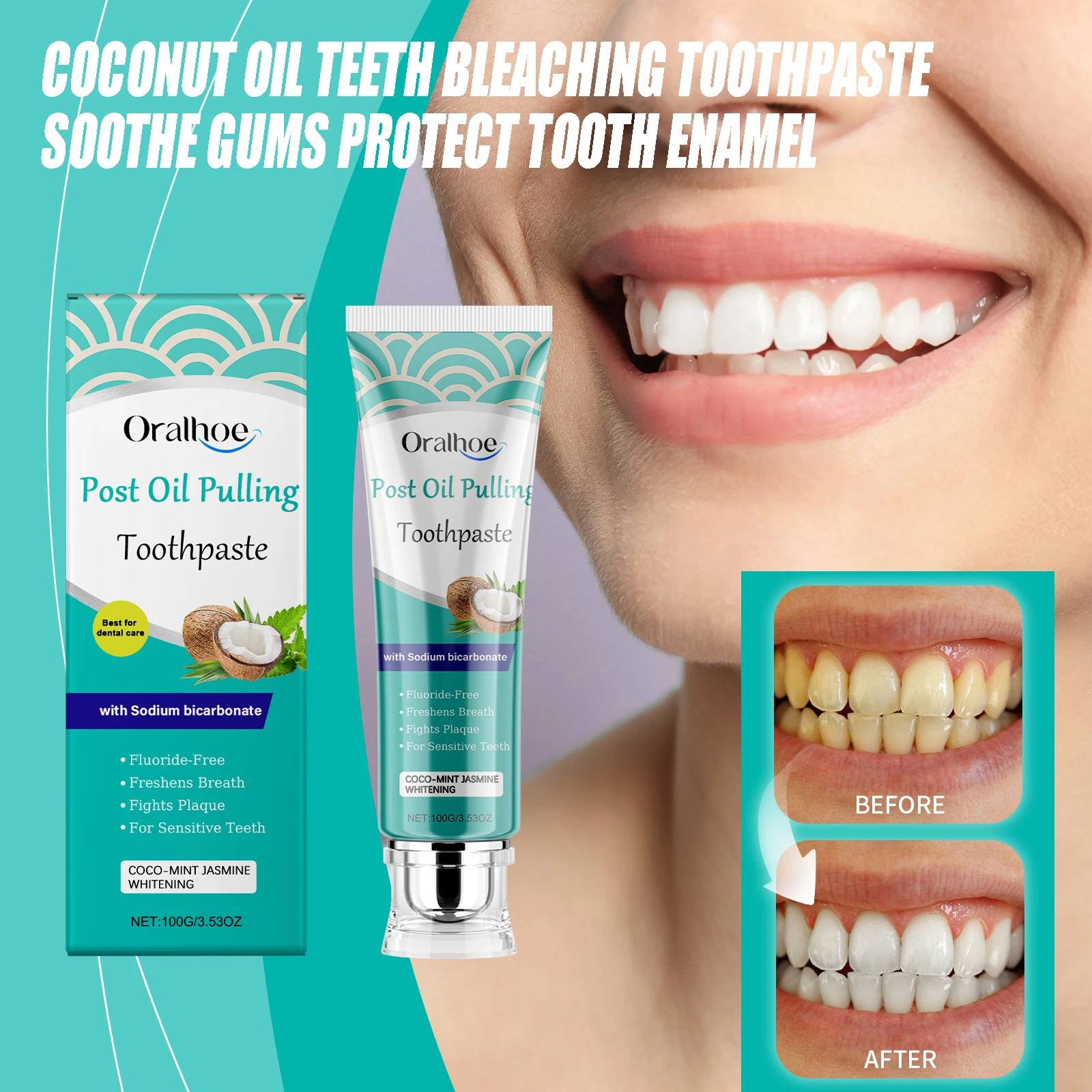 

Coconut Oil Teeth Bleaching Toothpaste Deep Cleaning Remove Yellow Teeth Soothe Gums Protect Tooth Enamel Oral Care Toothpaste