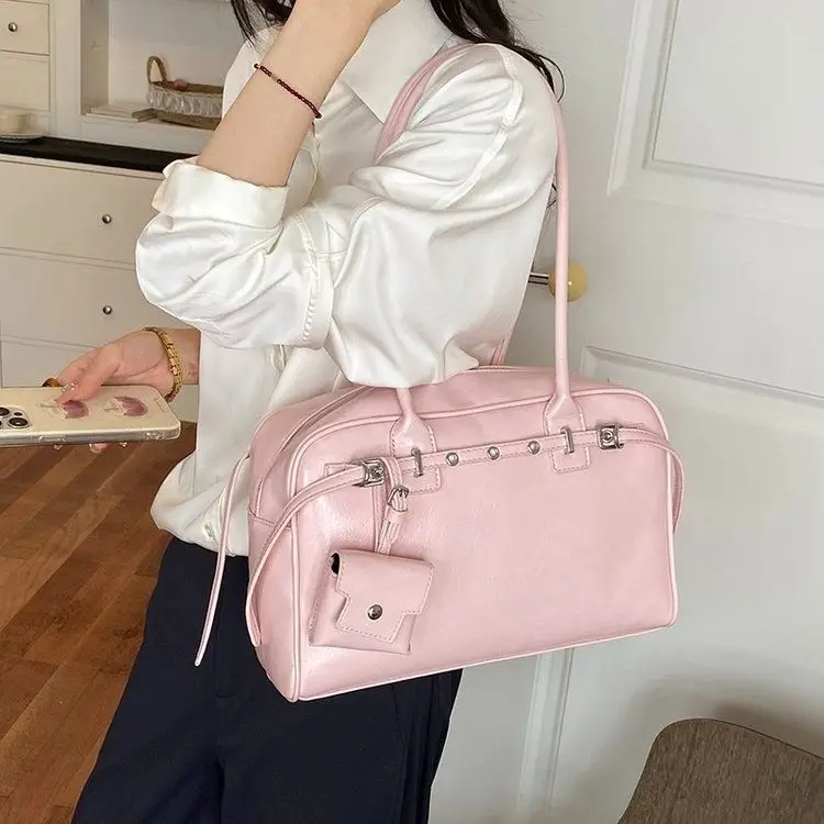 Korean Style PU Leather Fashion Large-capacity Storage Bag Underarm Bags Shoulder Bag Tote Bags Earphone Case Woman Bag Purse