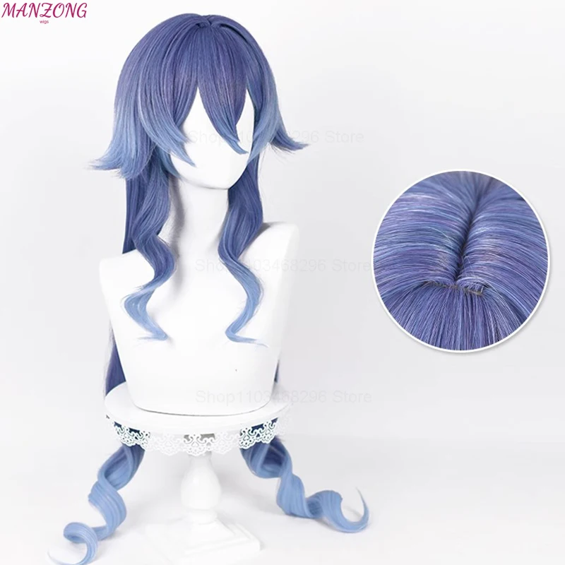 Layla Cosplay Wig Game Cosplay Layla Wig Long Curly Hair Blue Gradient Heat Resistant Hair Wigs + Wig Cap