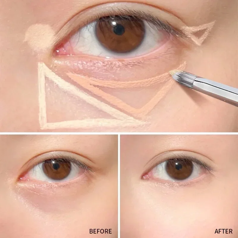 Pincel corrector con punta de lápiz, brillo de arrugas, patrón de decreto, bolsa para ojos, corrector, máscara, base, brochas de maquillaje, herramienta de belleza