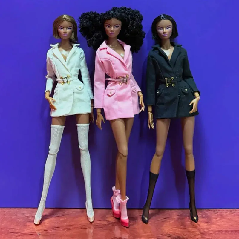 

32cm Fashion Personalised Short Hair Supermodel Nude Doll Pink Makeup 1/6 Joints Movable Black Skin Limited Collector's Gift