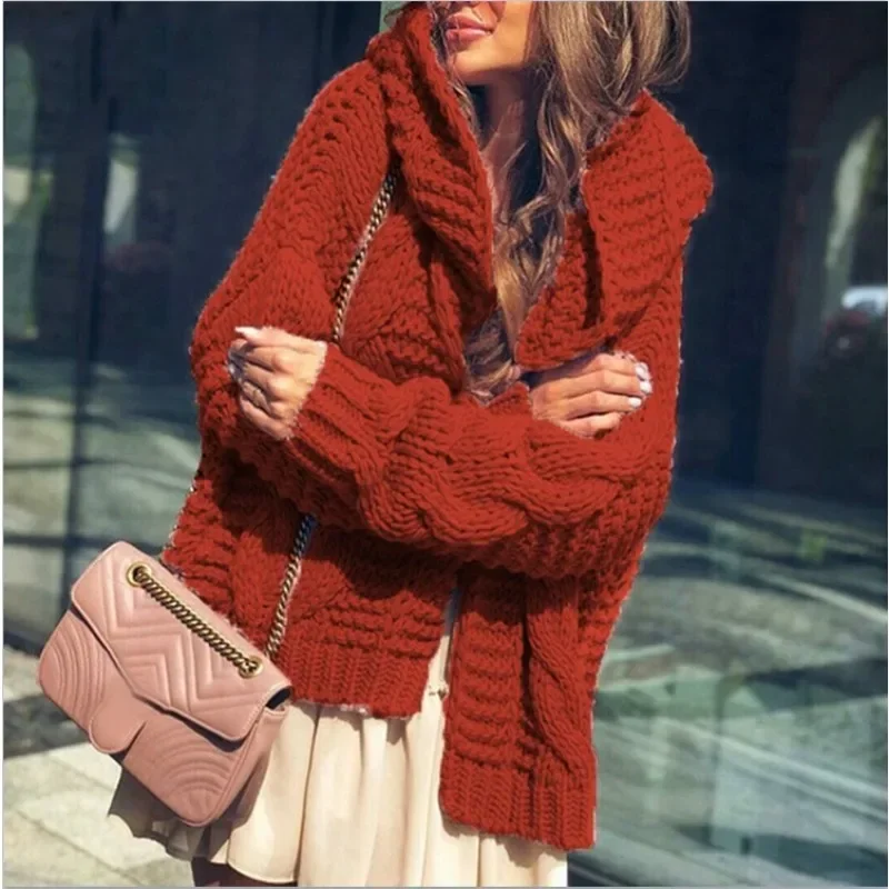 

Vintage Knit Coat Hooded Cardigan Women Sweater Long Sleeve Loose Short Jumpers Autumn Winter Jackets Tops Pink Cardigan Mujer