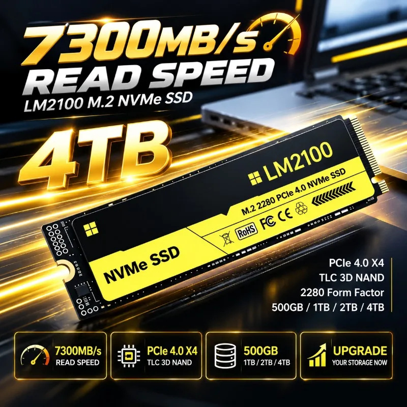 LM2100 NVMe M.2 SSD PCIe Gen4.0 X4 7300MB/s Transfer Speed TLC Solid State Drive 500GB-4TB Compatible with PS5 Laptop Desktop