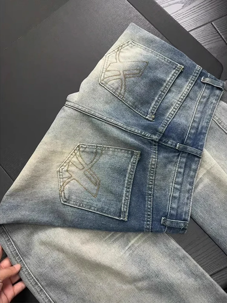 الرجعية الأمريكية Waed سكين الجينز الرجال فضفاض مستقيم الساق واسعة الساق السراويل النسائية شارع العليا فيبي جينز غير رسمي