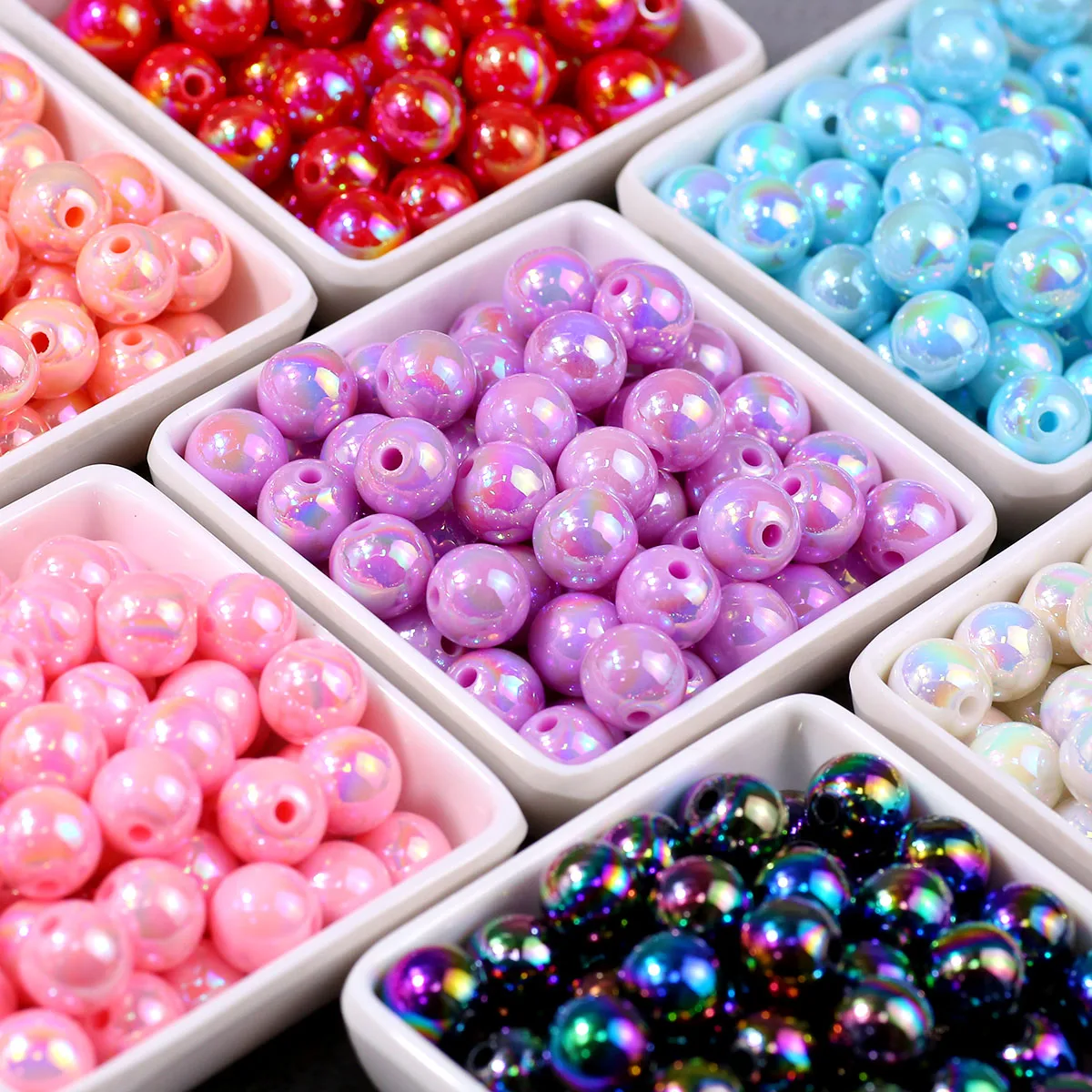 JHNBY vergoldete AB-Farben-Acrylperlen, 12 mm, 40 Stück, für Schmuckherstellung, handgefertigte Bastelbedarf, Charms, Armband, Halskette, Ohrringe, DIY