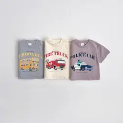 Children T Shirts 2024 Summer New Cartoon Car Print Boys Girls Cotton Tees Kids Short Sleeve Casual Loose Tops Toddler Clothes