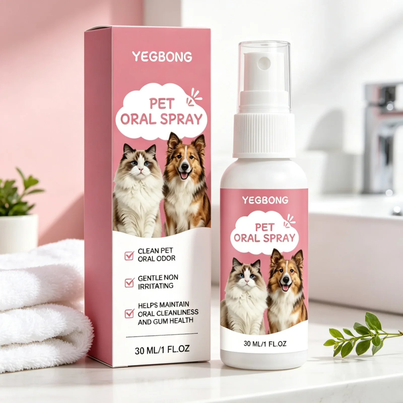 YEGBONG Pet Oral Care Spray Prevent Bad Breath Promote Healthy Gums Long Lasting Fragrance Mild Non Irritating Pet Breath Spray