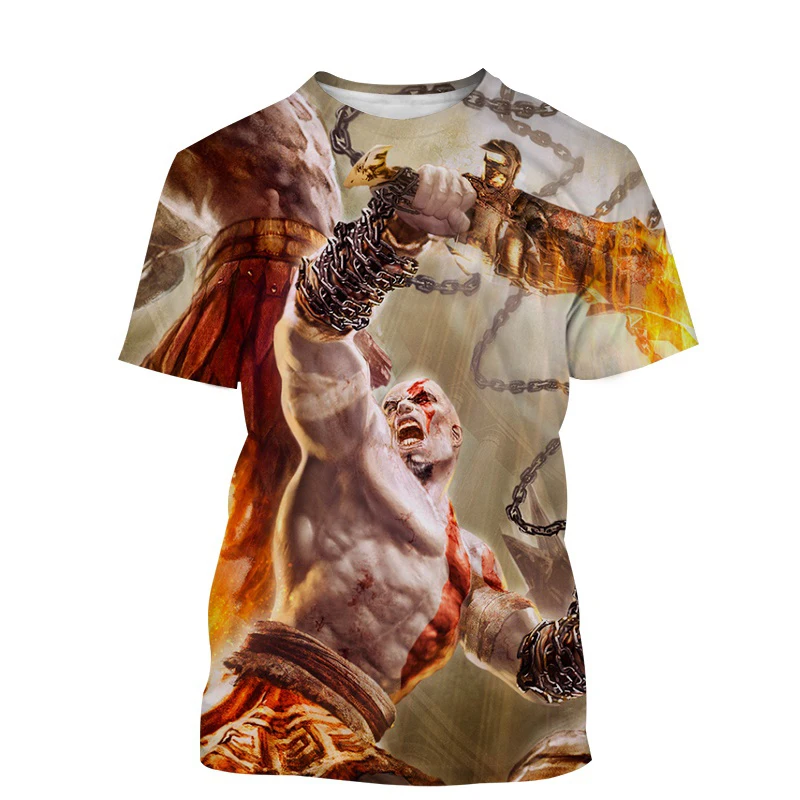 T-shirt manches courtes pour homme et femme, estival et à la mode, avec impression 3D du jeu God of War, Harajuku, Y2k