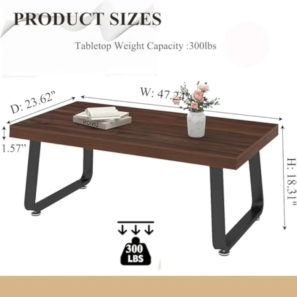 Rustic Walnut Modern Coffee Table, Rectangular Industrial Style Living Room Furniture, Simple Farmhouse Wood Centerpiece