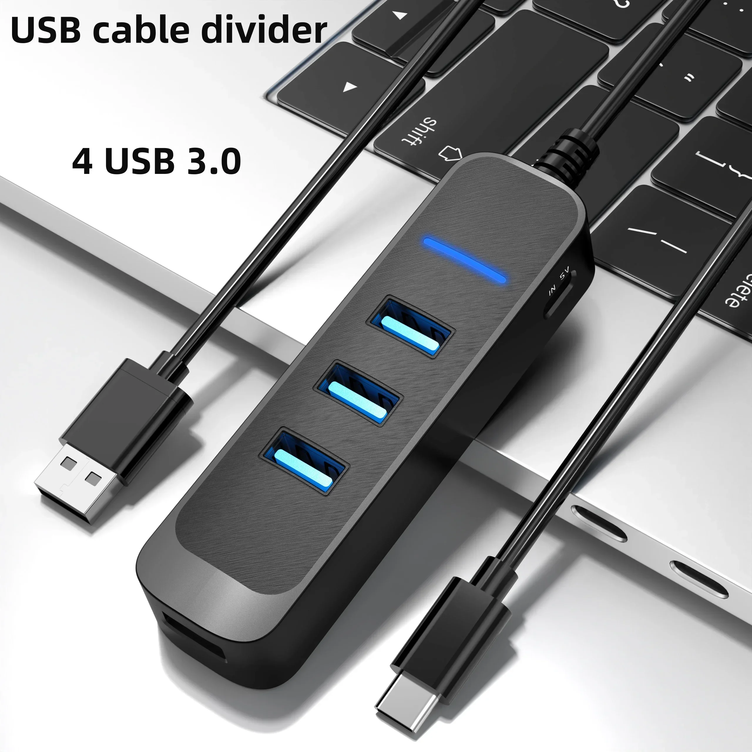 4-Port USB 3.0 Hub mit Netzteil, Multi-USB-Splitter-Hub für Computerzubehör, Mehrfach-Expander USB2.0 Typ-C HUB