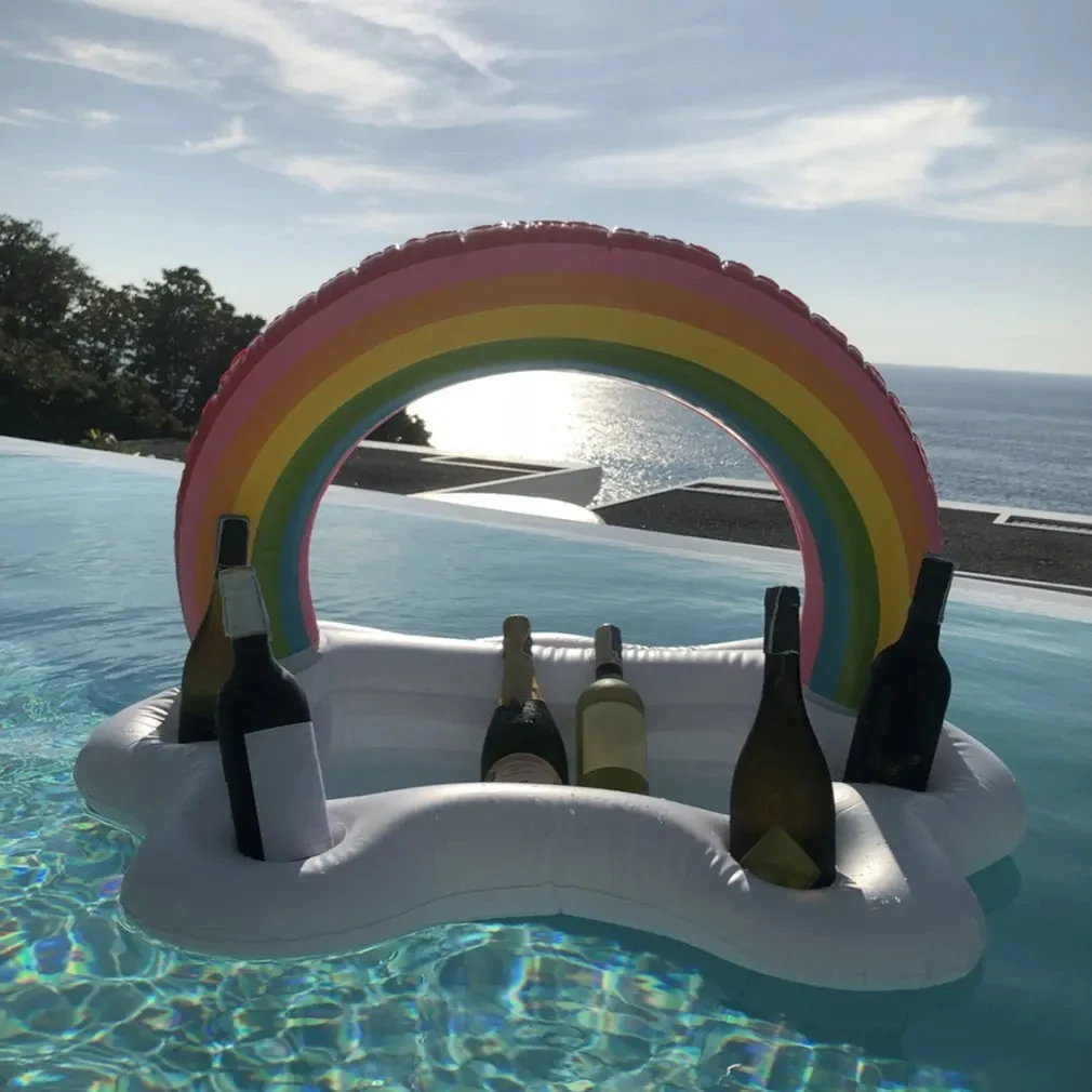 Swimming Pool Floating Table Summer Party Water Bucket Rainbow Cloud Cup Holder Swimming Pool Inflatable Bed Beer Ice Bucket