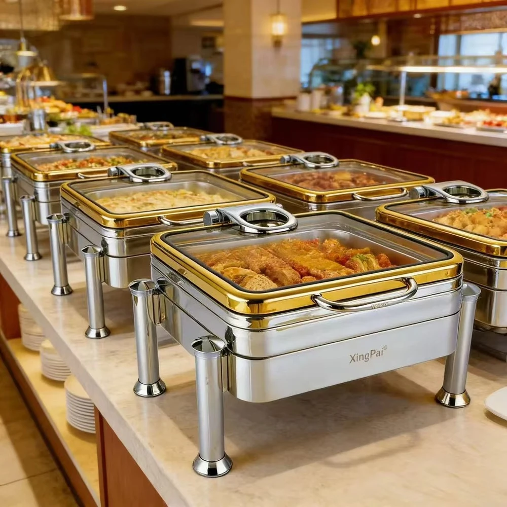 

Оборудование для кейтеринга: Набор для фуршета из нержавеющей стали 304 с подогревом и стеклянной крышкой