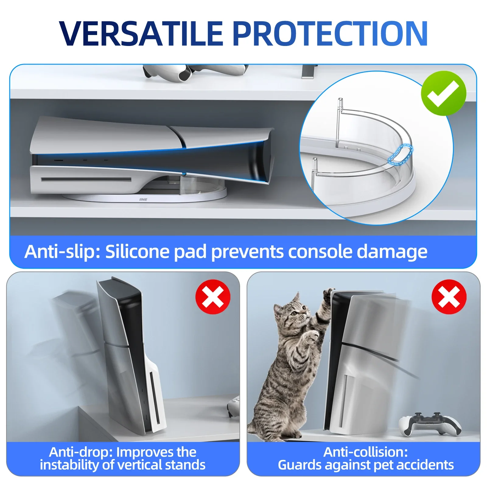 حامل أفقي IINE متوافق مع القرص PS5 النحيف والإصدار الرقمي سهل التركيب وحامل مضاد للانزلاق ومضاد للسقوط