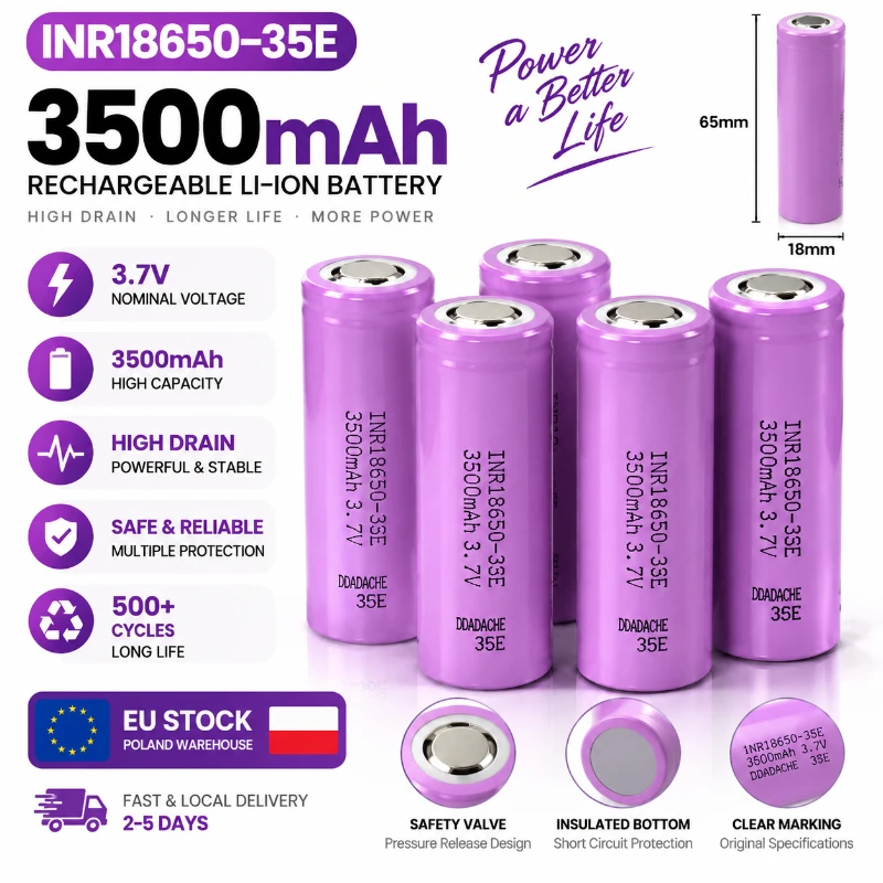 18650 Wiederaufladbare Batteriezelle INR18650-35E 3,7V 3500mAh 25A für DIY-Akkupacks, Powerbanks, Taschenlampen, Elektroroller und Elektronikprojekte, hohe tatsächliche Kapazität, geringer Verbrauch