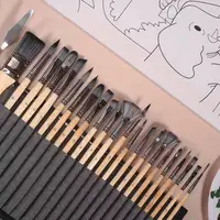 Juego de pinceles de pintura para artista, varilla corta de abedul, pelo de nailon de alta calidad, 24 piezas, aplicable a acuarela y pintura acrílica, suministro de arte