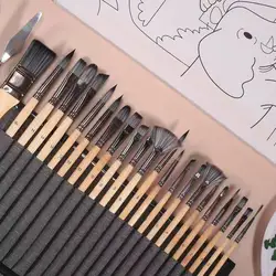 24 Piece High-quality Nylon Hair Birch Short Rod Artist Paint Brush Set Applicable To Watercolor and Acrylic Painting Art Supply