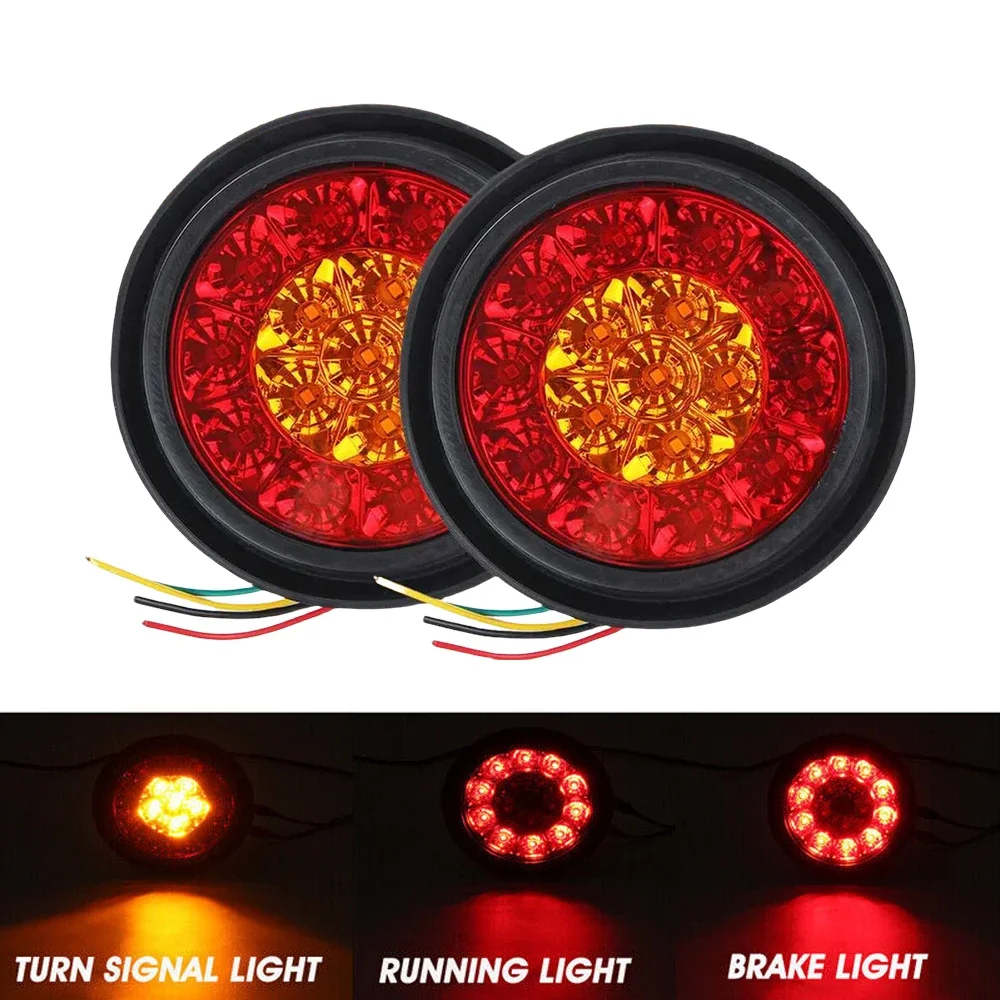 2pcs 12V 24V Car Round LED Rear Tail Light Brake Stop Side Marker Warning Indicator Running Reverse Lamp Truck Trailer Reflector