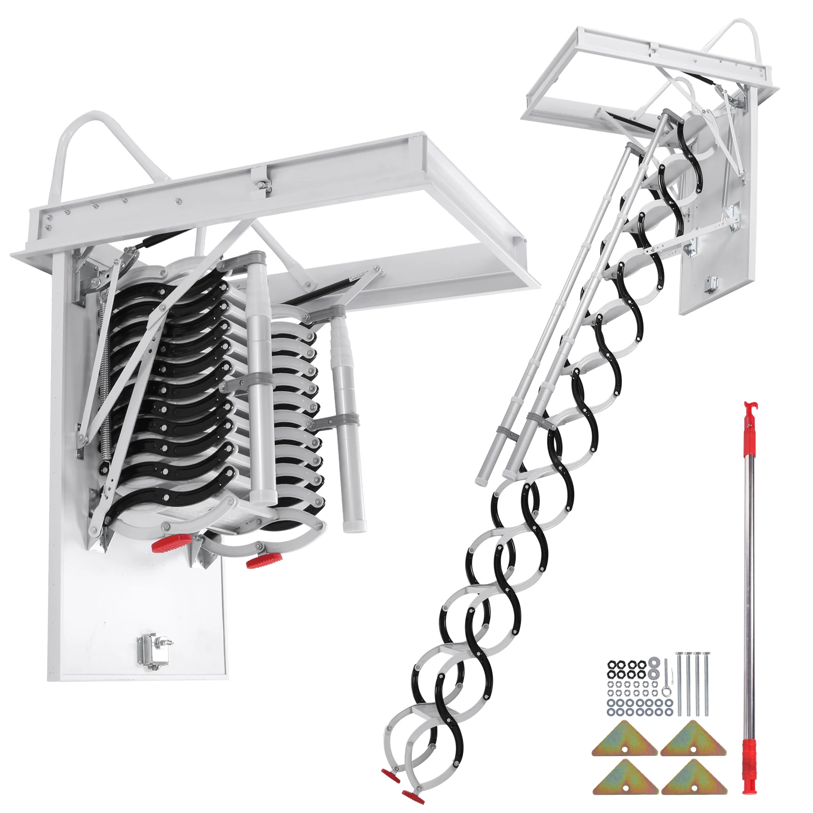 

Выдвижная потолочная лестница с поручнями, невидимая телескопическая лестница, грузоподъемность 660 фунтов, система опускания для гаражей/кровель/подвалов