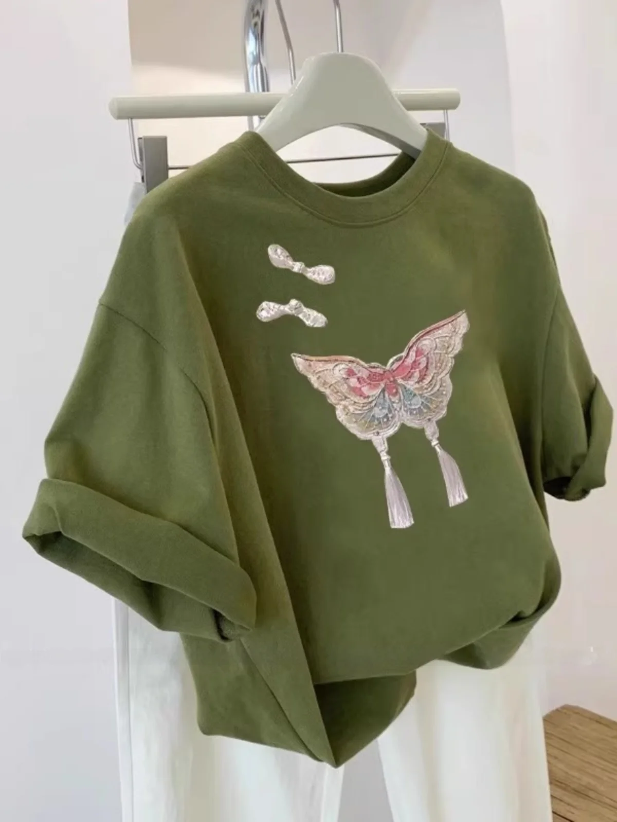 Extra Large 300 Pounds New Chinese Style Short Sleeve T-Shirt Women Summer High Fashion Elegant Print Button up Top Shirt