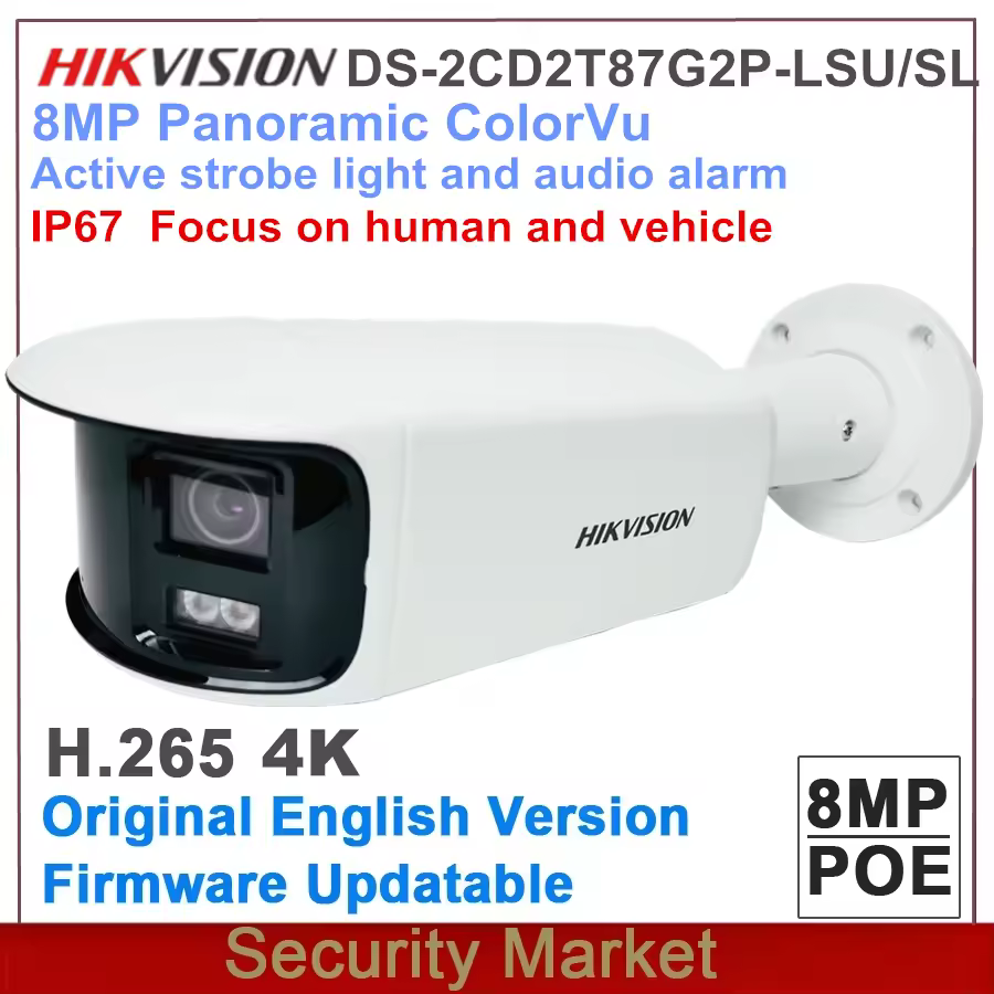 Original Hikvision 8MP DS-2CD2T87G2P-LSU/SL and DS-2CD3T87G2P-LSU/SL Panoramic Audio IP67 ColorVu Fixed Bullet Network Camera