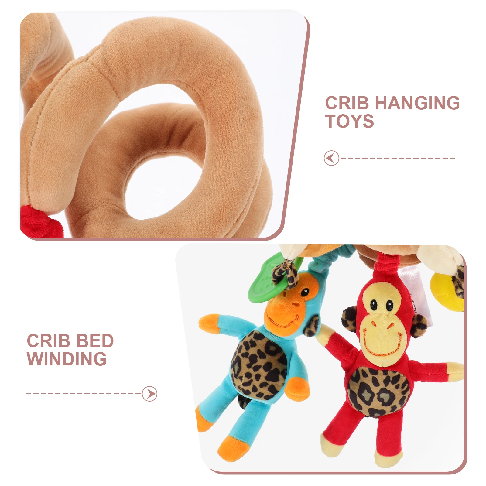 

Bed-wrapped Monkey Toys 4 Hanging Spiral for Baby Crib Stroller Infants Car Seat Bright Colors Toddler Sensory Soft Visual