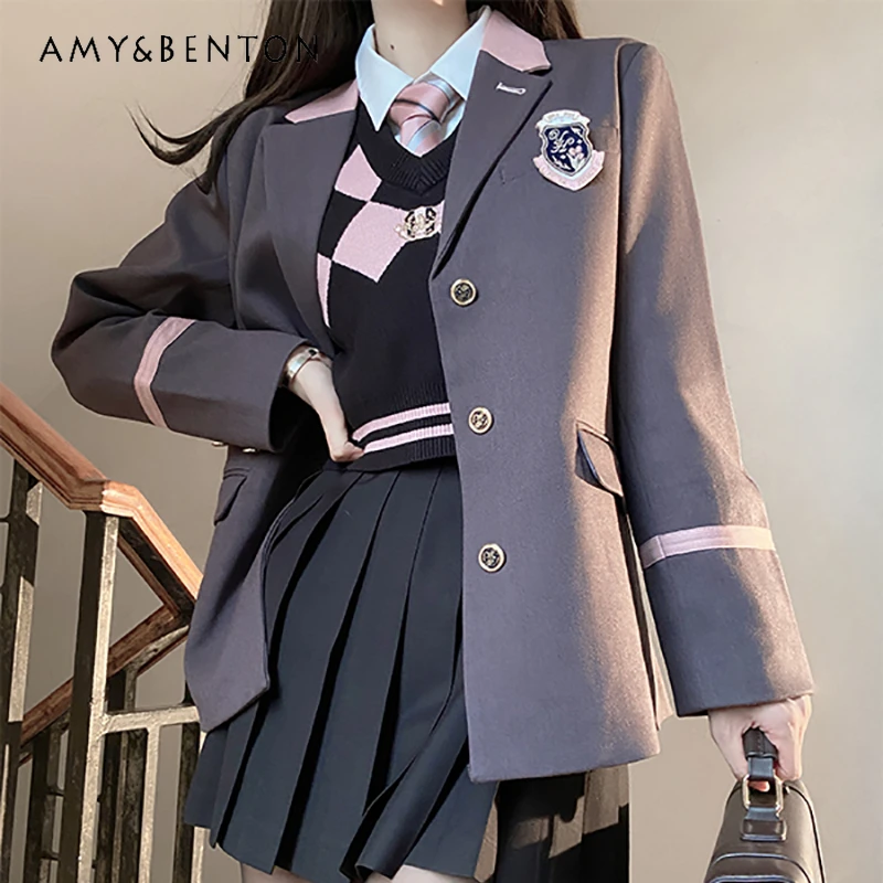 2024 Japanese Jk Uniform Autumn and Winter Casual Style Suit Collar Pocket Multi Color Long Sleeved Slim Blaze Jacket For Girls