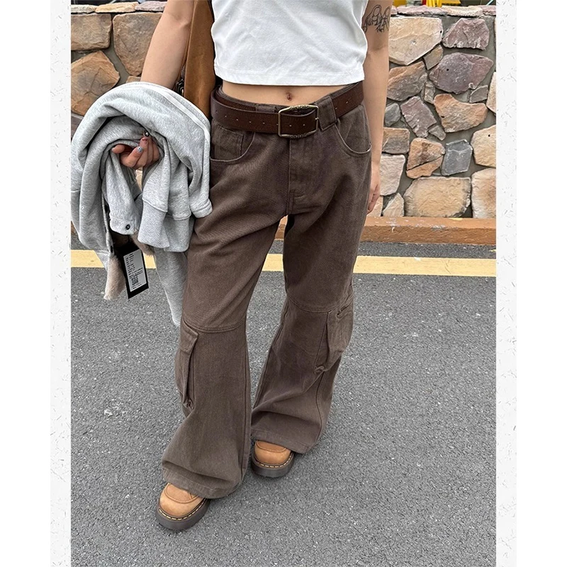 

Vintage Women Burgundy Jeans High Waist Y2K Designed American Style Streetwear Denim Pants Casual Female 90S Trousers 2025