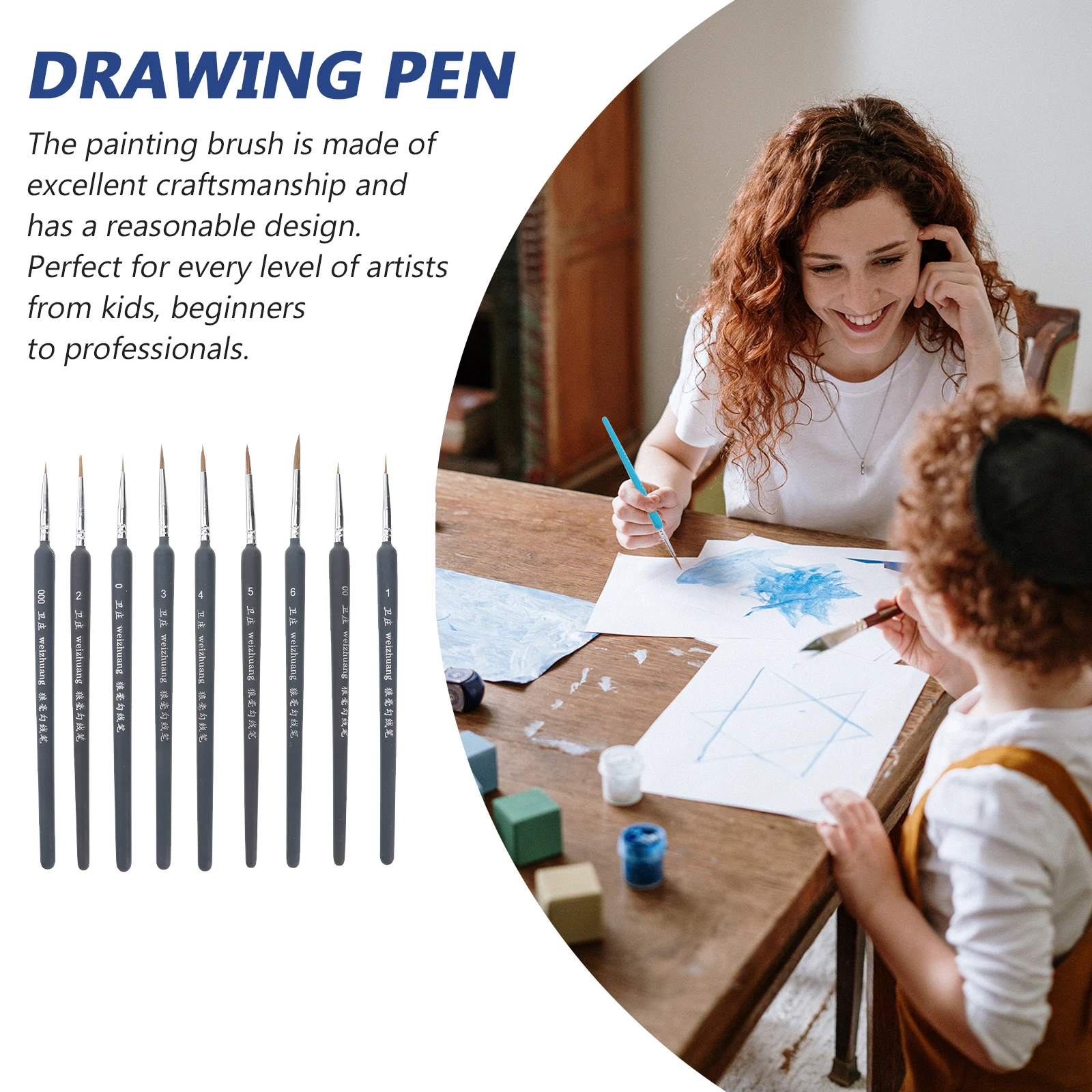 

9pcs Wolf Hair Detail Paint Brush Set Fine Detailing Painting Pens For Acrylic Watercolor Gouache Oil Easy Clean Reshapeable