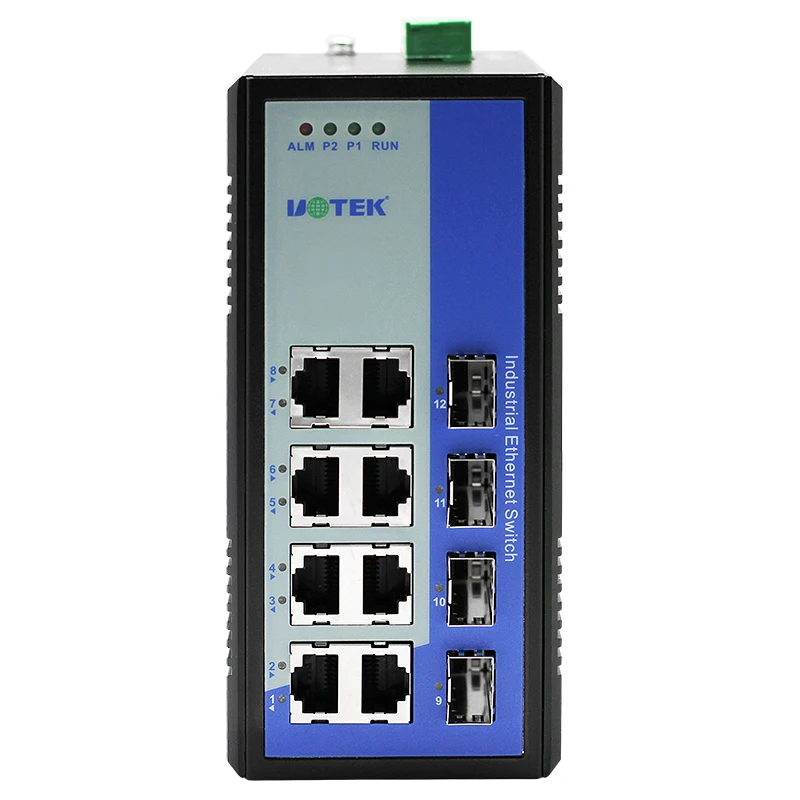 UOTEK 12 Ports Full Gigabit SFP Unmanaged Ethernet Switch Supports Power Alarm Function IP40 Protection UT-60012G-8GT4GP-BNF