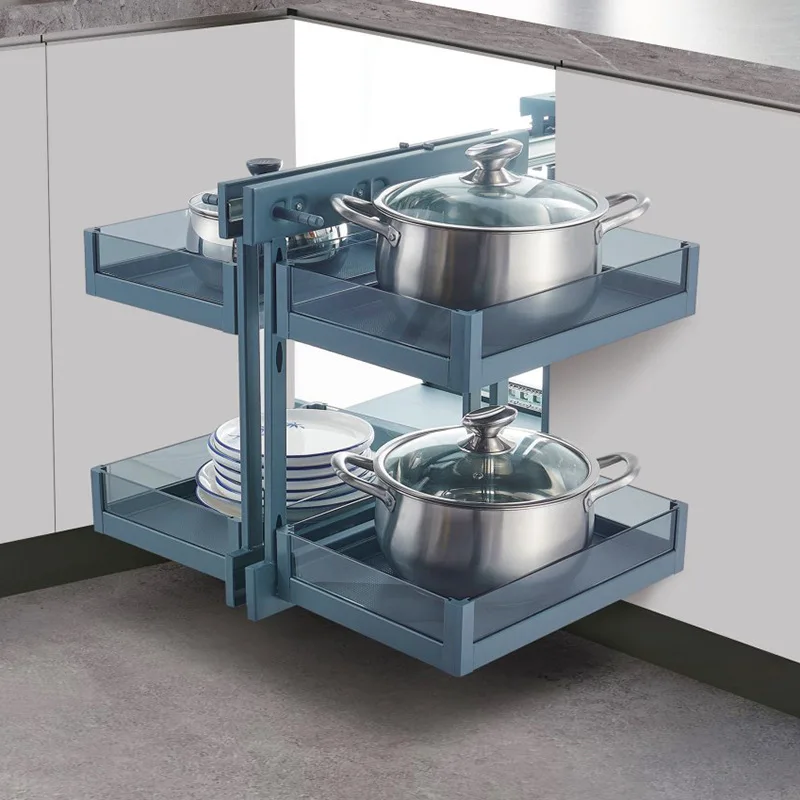 

Double drawer storage rack corner pot basket