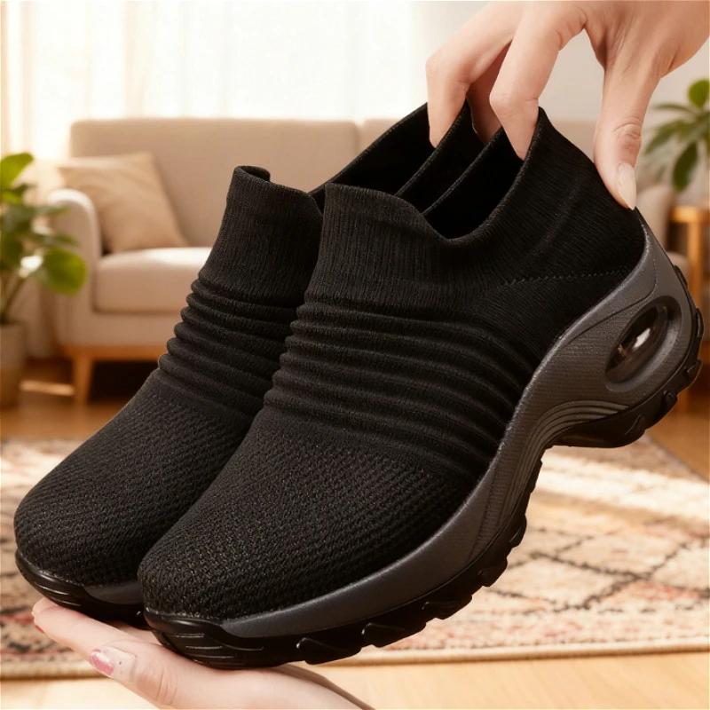 

Fashion Women's Casual Sneakers Comfort Mesh Running Shoes Breathable Cushion Black Sneakers for Women Black Female Footwear