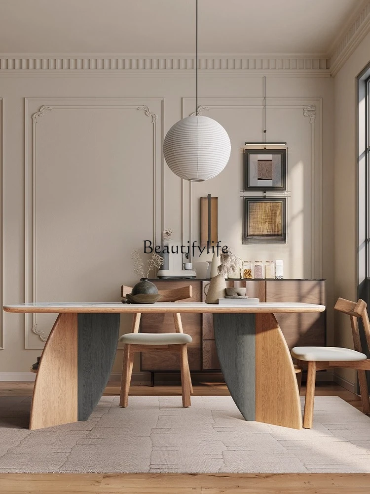 Nordic solid wood slate dining table modern simple ash wood wabi sandy wind walnut