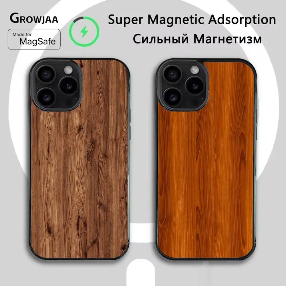 

Grain Natural Art Woods Magnetic Wireless Charging Case For iPhone 11,12,13,14,15,16,17,Pro,Max,Plus Shockproof Cover