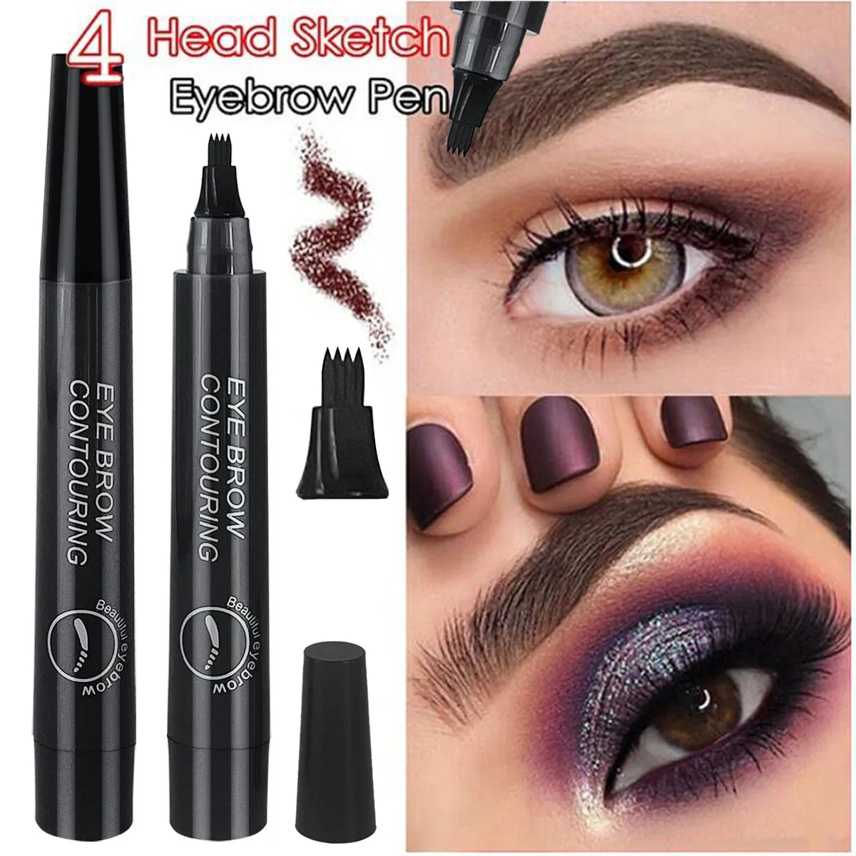 5 Colors Eyebrow Pen Waterproof 4 Fork Tip Eyebrow Tattoo Pencil Cosmetic Long Lasting Natural Dark Brown Liquid Eye Brow Pencil