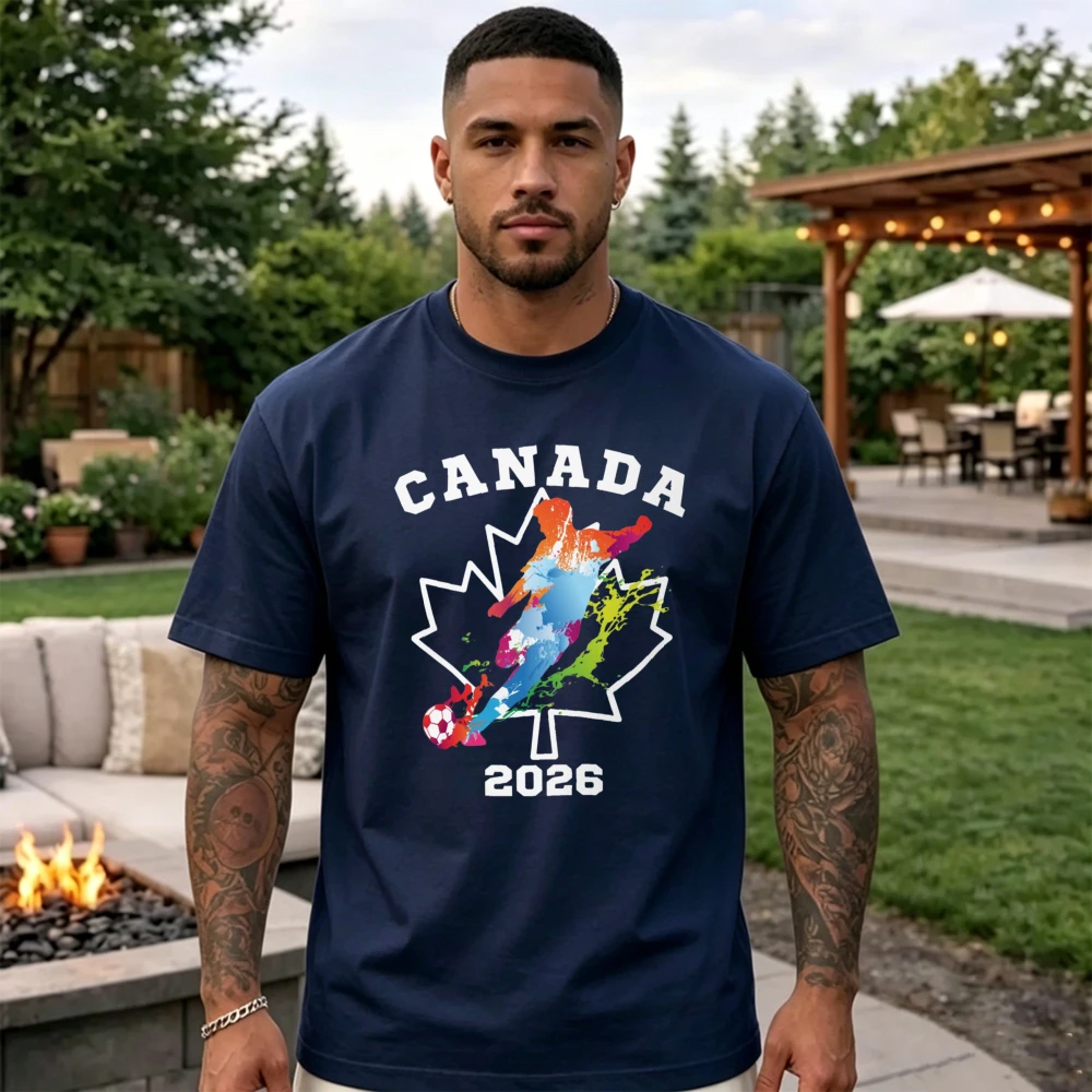 Canada 2026 Soccer Maple Leaf T Shirt Men Colorful Splash Canadian Soccer Player Graphic Tee Short Sleeve Casual Men Clothing
