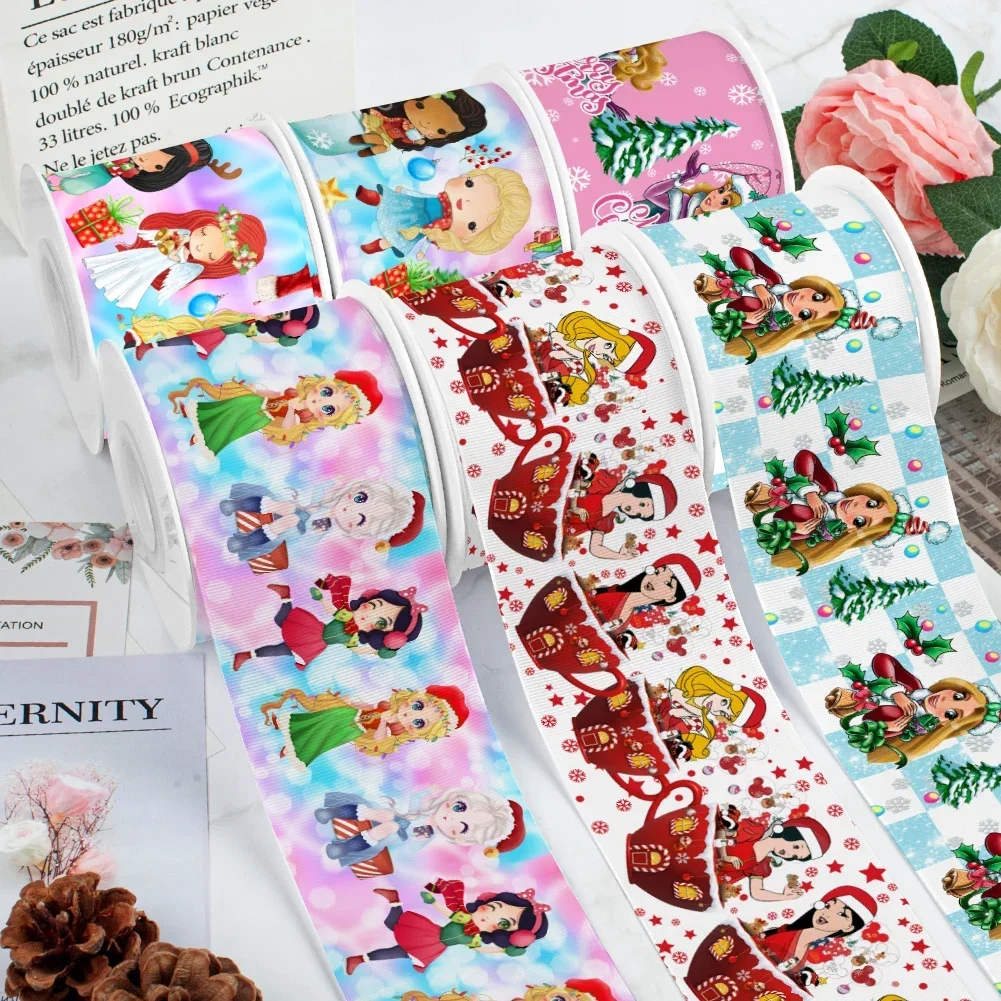 10 jardów Disney Princess Christmas Ribbon Cartoon Princess Printed Grosgrain Satin Ribbon For Cheer Bows DIY Craft Supplies